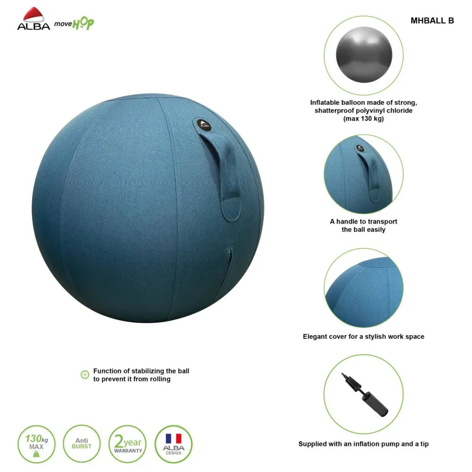 Alba Ergoball Ergonomische zitbal Stof Blauw 120 kg MHBALL B 65 mm x 65 mm