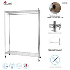 Alba Mobiele Kledingrek PMMOBI 30 x 890 x 1680 mm Chroom, metaal Zilver