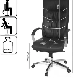 AMSTYLE Bureaustoel Permanent contact Vaste armleuning Hoogteverstelbaar Zwart Max. 120 kg SPM1.163 1260 x 60 x 550 mm
