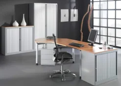 Bisley Roldeurkast Kunststof, metaal 3 Planken Afsluitbaar 1.200 x 430 x 1.330 mm Grijs