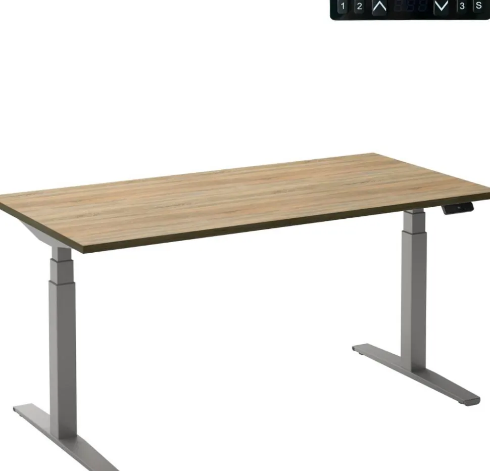 Ceha Adjust 2 Plus Elektrisch hoogteverstelbaar Zit-sta-bureau Rechthoekig Eiken T-Voet 1,400 (B) x 800 (D) x 1,300 (H) mm Melamine, metaal