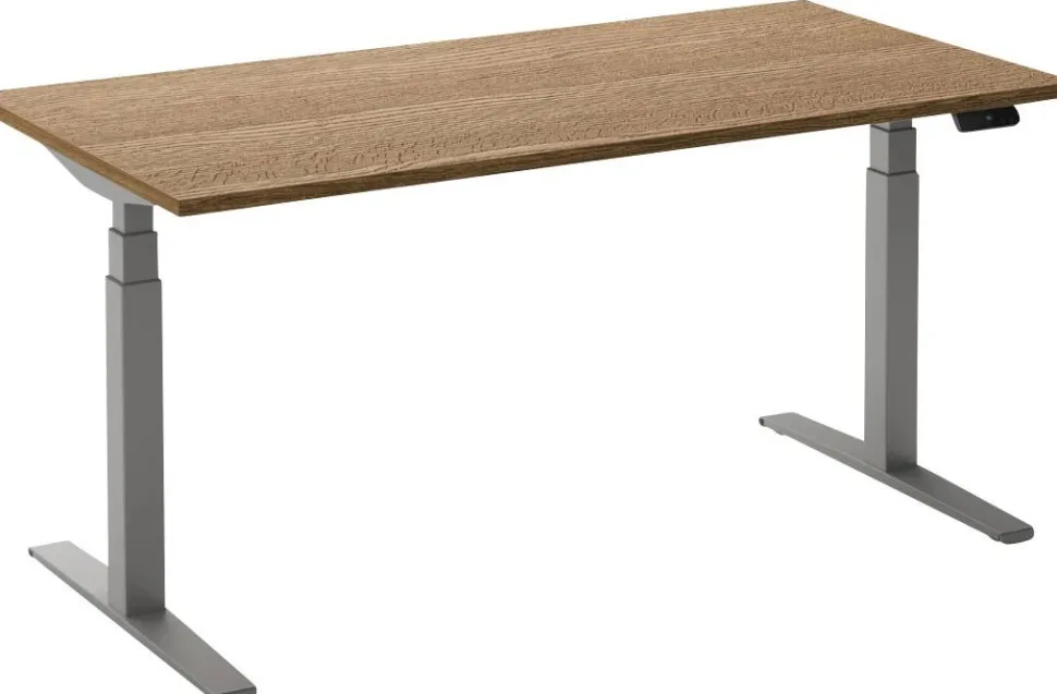 Ceha Adjust 2 Plus Elektrisch hoogteverstelbaar Zit-sta-bureau Rechthoekig Tabak Eiken T-Voet 1,600 (B) x 800 (D) x 1,300 (H) mm Melamine, metaal
