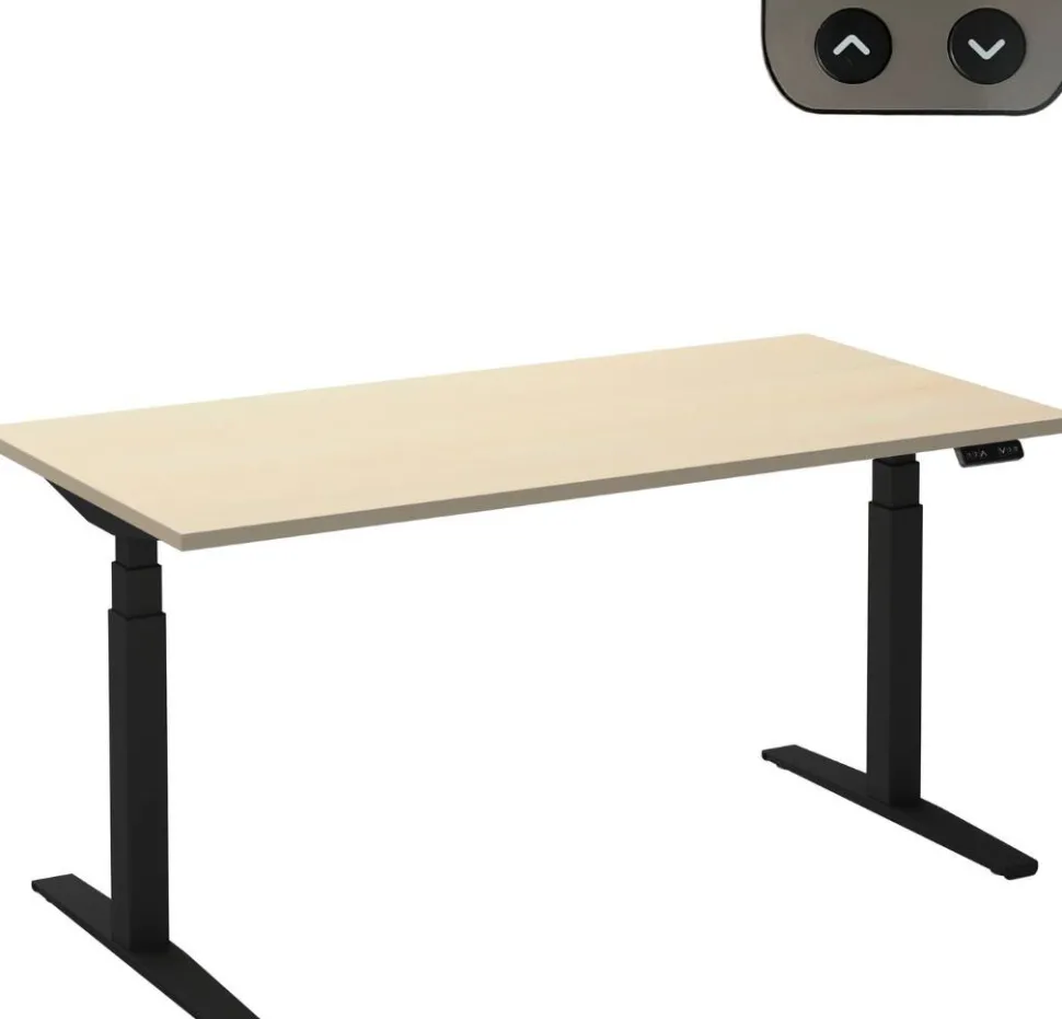 Ceha Adjust 2 Plus Elektrisch hoogteverstelbaar Zit-sta-bureau Rechthoekig Ahorn T-Voet 1,400 (B) x 800 (D) x 1,300 (H) mm Melamine, metaal