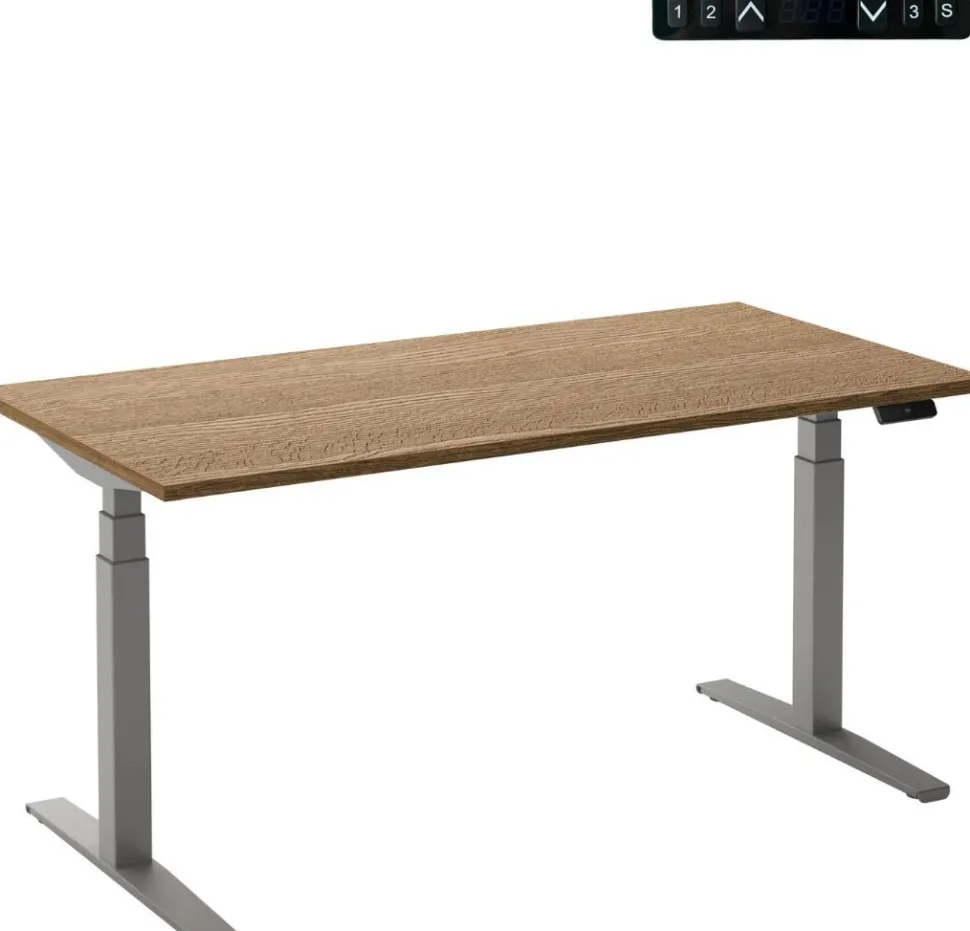 Ceha Adjust 2 Plus Elektrisch hoogteverstelbaar Zit-sta-bureau Rechthoekig Tabak Eiken T-Voet 1,400 (B) x 800 (D) x 1,300 (H) mm Melamine, metaal