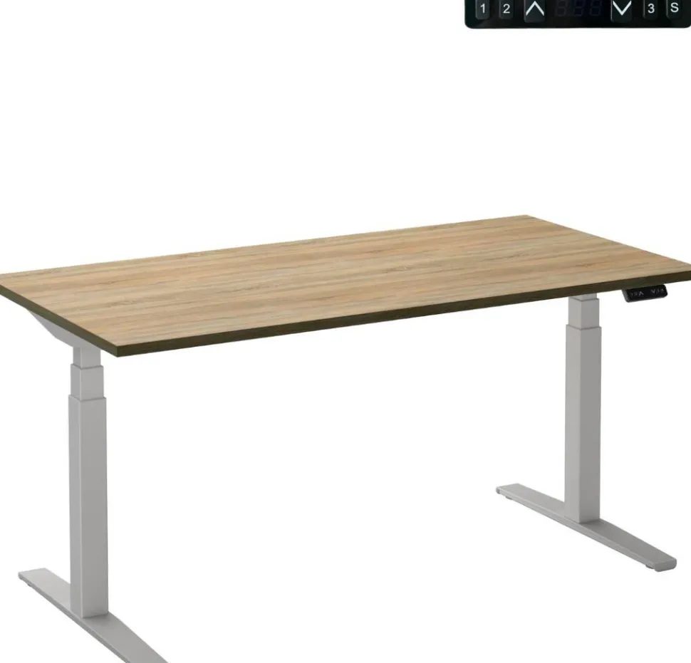Ceha Adjust 2 Plus Elektrisch hoogteverstelbaar Zit-sta-bureau Rechthoekig Eiken T-Voet 1,200 (B) x 800 (D) x 1,300 (H) mm Melamine, metaal