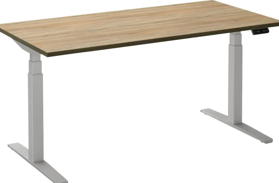 Ceha Adjust 2 Plus Elektrisch hoogteverstelbaar Zit-sta-bureau Rechthoekig Eiken T-Voet 1,200 (B) x 800 (D) x 1,300 (H) mm Melamine, metaal