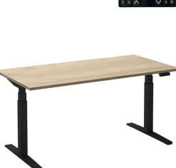 Ceha Adjust 2 Plus Elektrisch hoogteverstelbaar Zit-sta-bureau Rechthoekig Wit Eiken T-Voet 1,600 (B) x 800 (D) x 1,300 (H) mm Melamine, metaal
