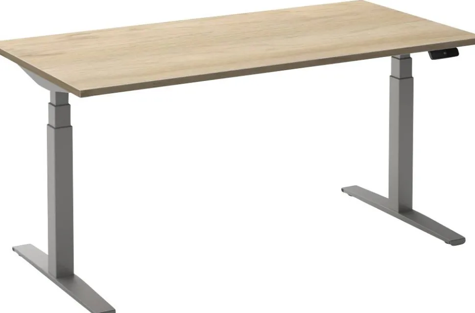 Ceha Adjust 2 Plus Elektrisch hoogteverstelbaar Zit-sta-bureau Rechthoekig Wit Eiken T-Voet 1,200 (B) x 800 (D) x 1,300 (H) mm Melamine, metaal