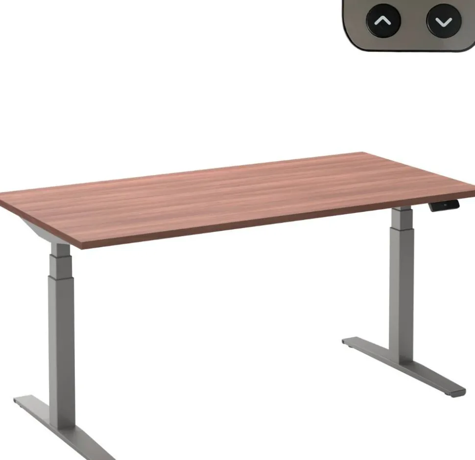 Ceha Adjust 2 Plus Elektrisch hoogteverstelbaar Zit-sta-bureau Rechthoekig Havanabruin Eiken T-Voet 1,600 (B) x 800 (D) x 1,300 (H) mm Melamine, metaal