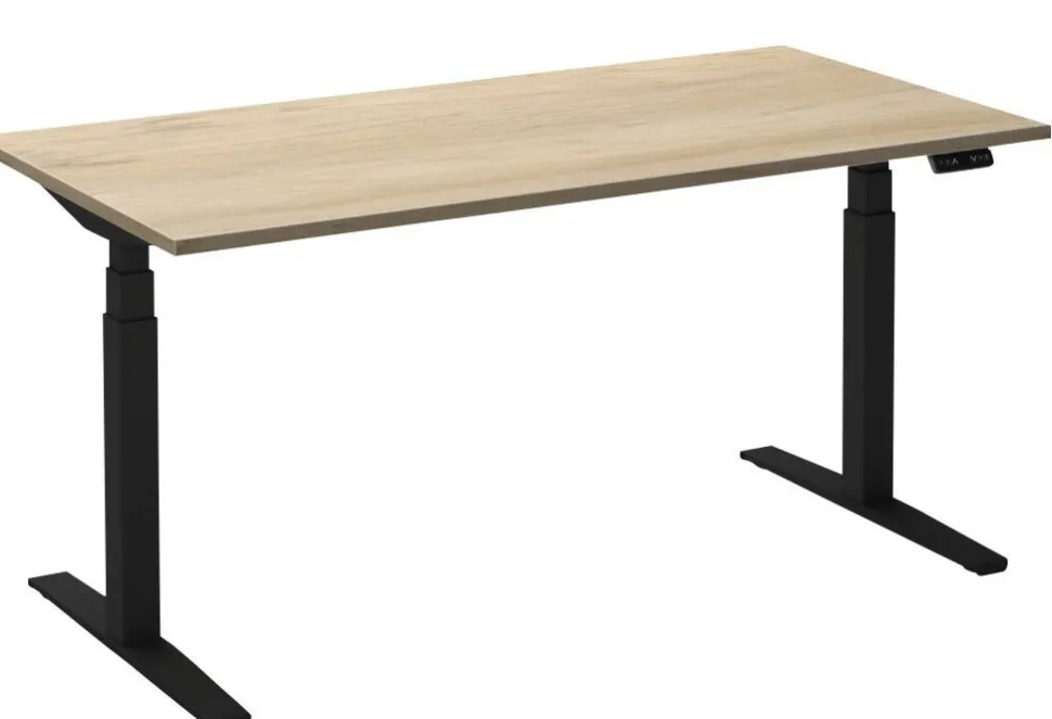 Ceha Adjust 2 Plus Elektrisch hoogteverstelbaar Zit-sta-bureau Rechthoekig Wit Eiken T-Voet 1,800 (B) x 900 (D) x 1,300 (H) mm Melamine, metaal