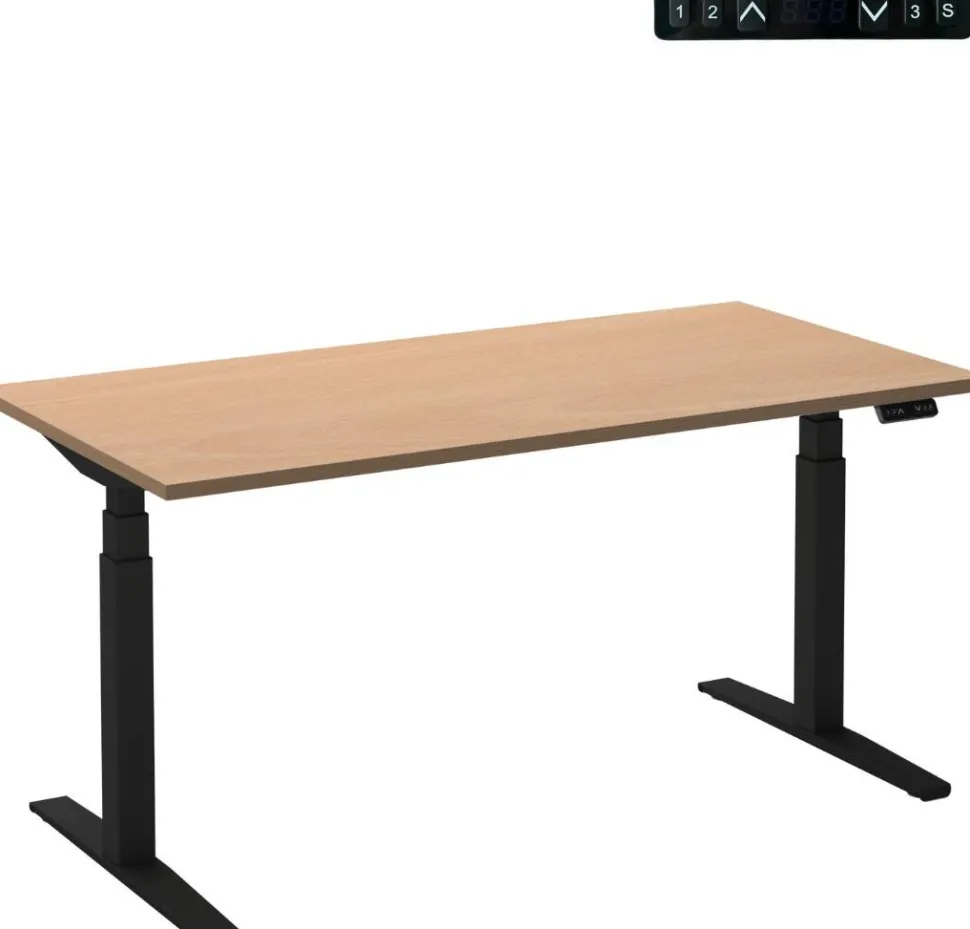 Ceha Adjust 2 Plus Elektrisch hoogteverstelbaar Zit-sta-bureau Rechthoekig Beuken T-Voet 1,800 (B) x 800 (D) x 1,300 (H) mm Melamine, metaal