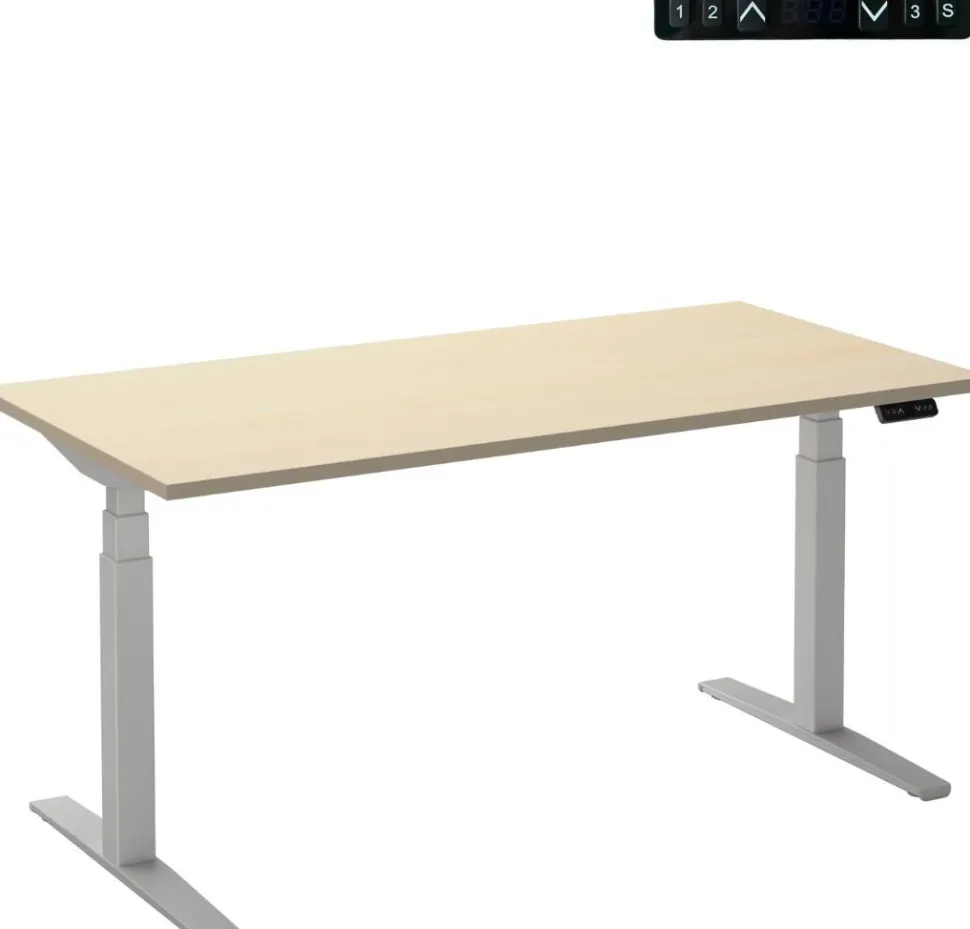 Ceha Adjust 2 Plus Elektrisch hoogteverstelbaar Zit-sta-bureau Rechthoekig Ahorn T-Voet 1,600 (B) x 800 (D) x 1,300 (H) mm Melamine, metaal