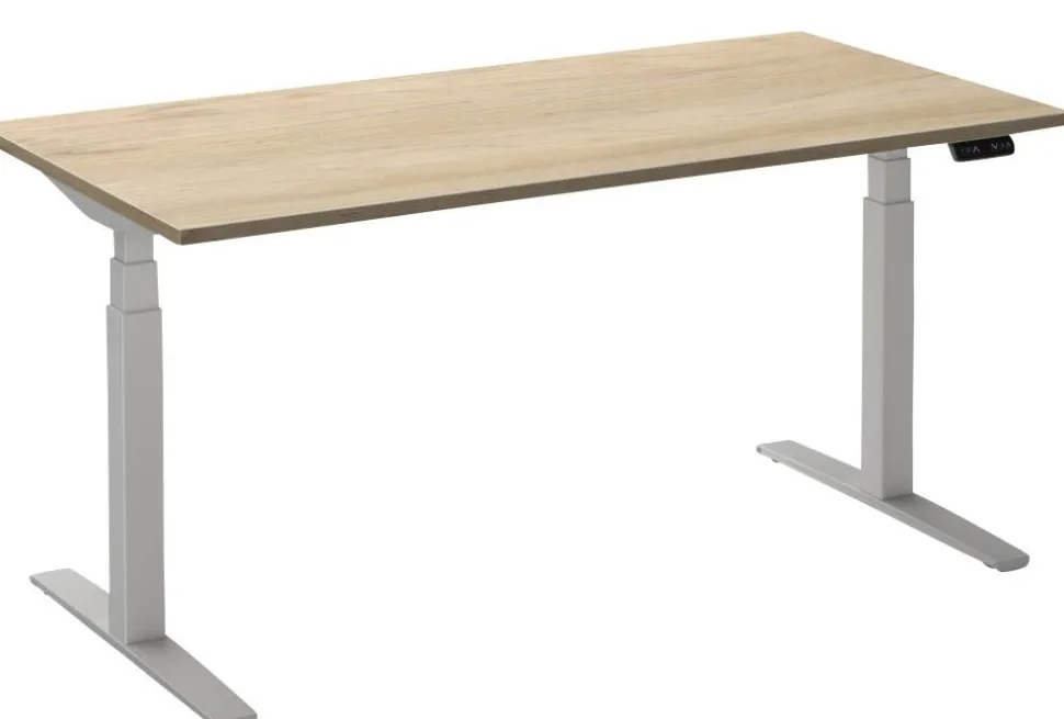 Ceha Adjust 2 Plus Elektrisch hoogteverstelbaar Zit-sta-bureau Rechthoekig Wit Eiken T-Voet 1,400 (B) x 800 (D) x 1,300 (H) mm Melamine, metaal