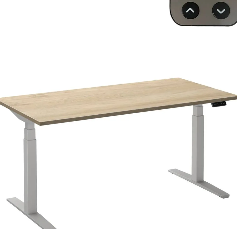 Ceha Adjust 2 Plus Elektrisch hoogteverstelbaar Zit-sta-bureau Rechthoekig Wit Eiken T-Voet 1,400 (B) x 800 (D) x 1,300 (H) mm Melamine, metaal