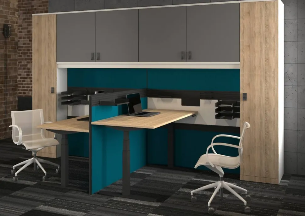 Ceha Adjust 2 Plus Elektrisch hoogteverstelbaar Zit-sta-bureau Rechthoekig Wit Eiken T-Voet 1,200 (B) x 800 (D) x 1,300 (H) mm Melamine, metaal