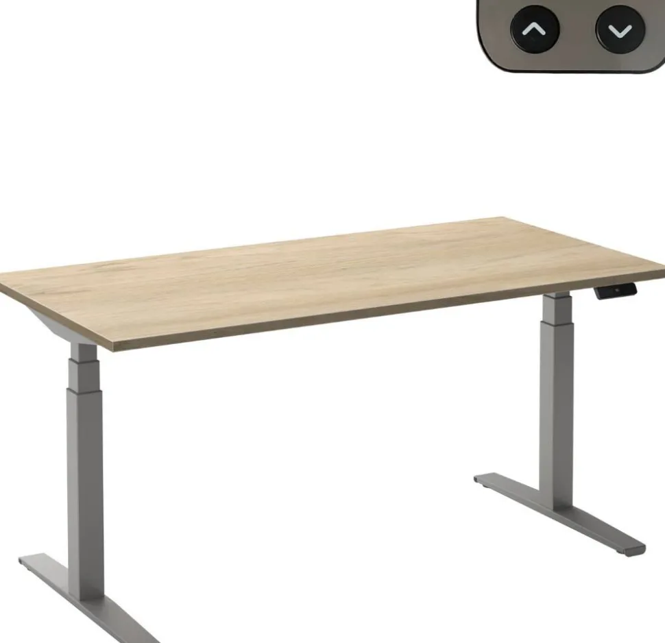 Ceha Adjust 2 Plus Elektrisch hoogteverstelbaar Zit-sta-bureau Rechthoekig Wit Eiken T-Voet 1,200 (B) x 800 (D) x 1,300 (H) mm Melamine, metaal
