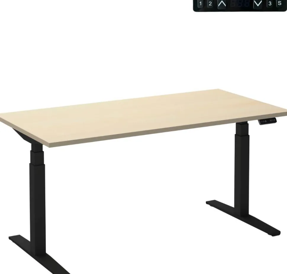 Ceha Adjust 2 Plus Elektrisch hoogteverstelbaar Zit-sta-bureau Rechthoekig Ahorn T-Voet 1,600 (B) x 800 (D) x 1,300 (H) mm Melamine, metaal