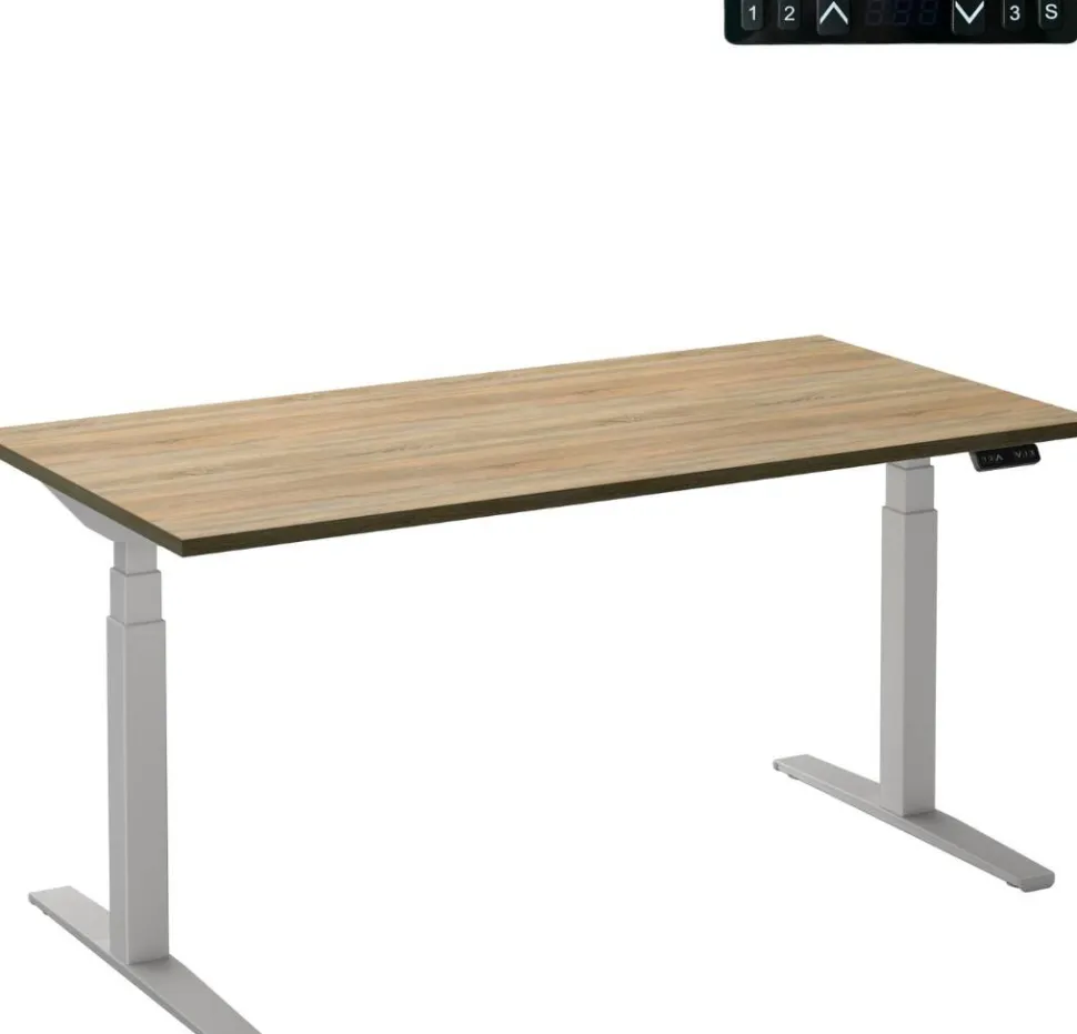 Ceha Adjust 2 Plus Elektrisch hoogteverstelbaar Zit-sta-bureau Rechthoekig Eiken T-Voet 1,800 (B) x 800 (D) x 1,300 (H) mm Melamine, metaal
