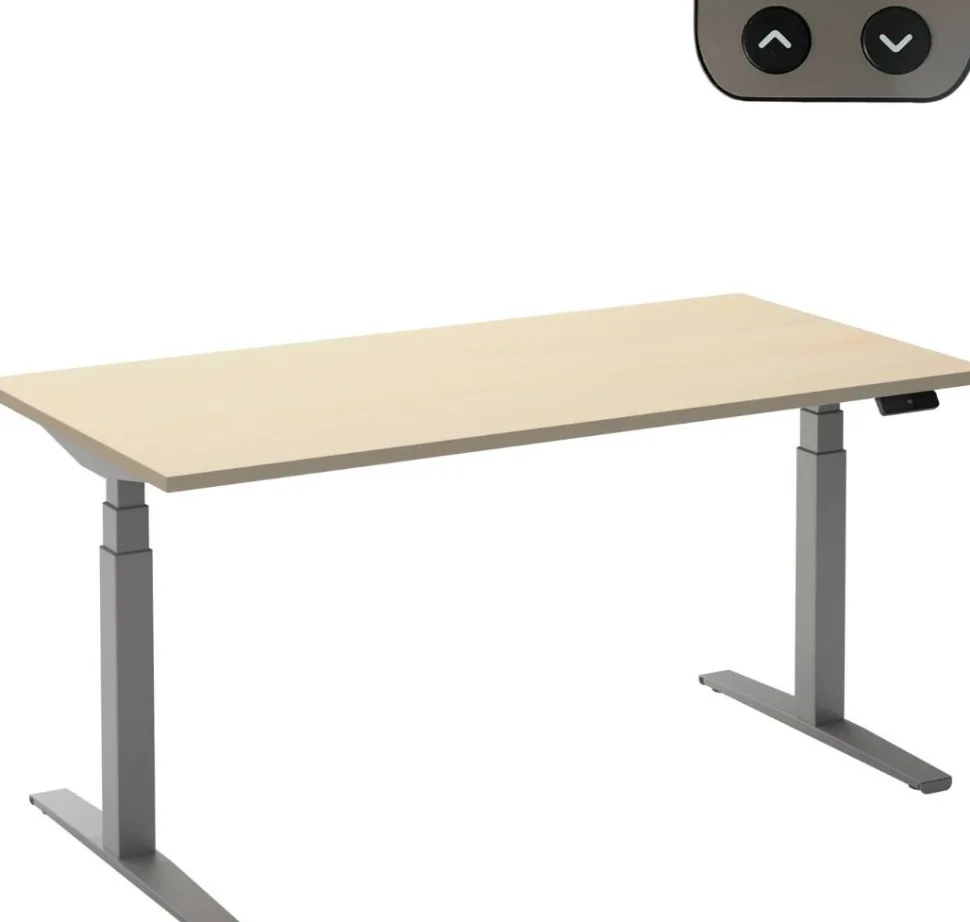 Ceha Adjust 2 Plus Elektrisch hoogteverstelbaar Zit-sta-bureau Rechthoekig Ahorn T-Voet 1,600 (B) x 800 (D) x 1,300 (H) mm Melamine, metaal
