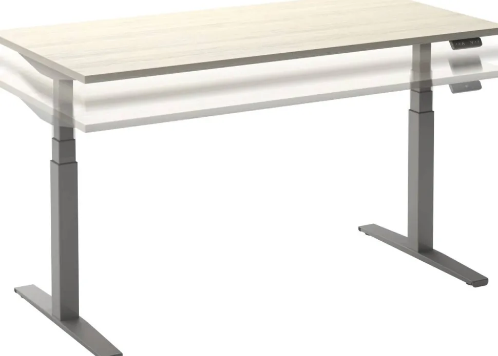 Ceha Adjust 2 Plus Elektrisch hoogteverstelbaar Zit-sta-bureau Rechthoekig Wit Eiken T-Voet 1,800 (B) x 900 (D) x 1,300 (H) mm Melamine, metaal