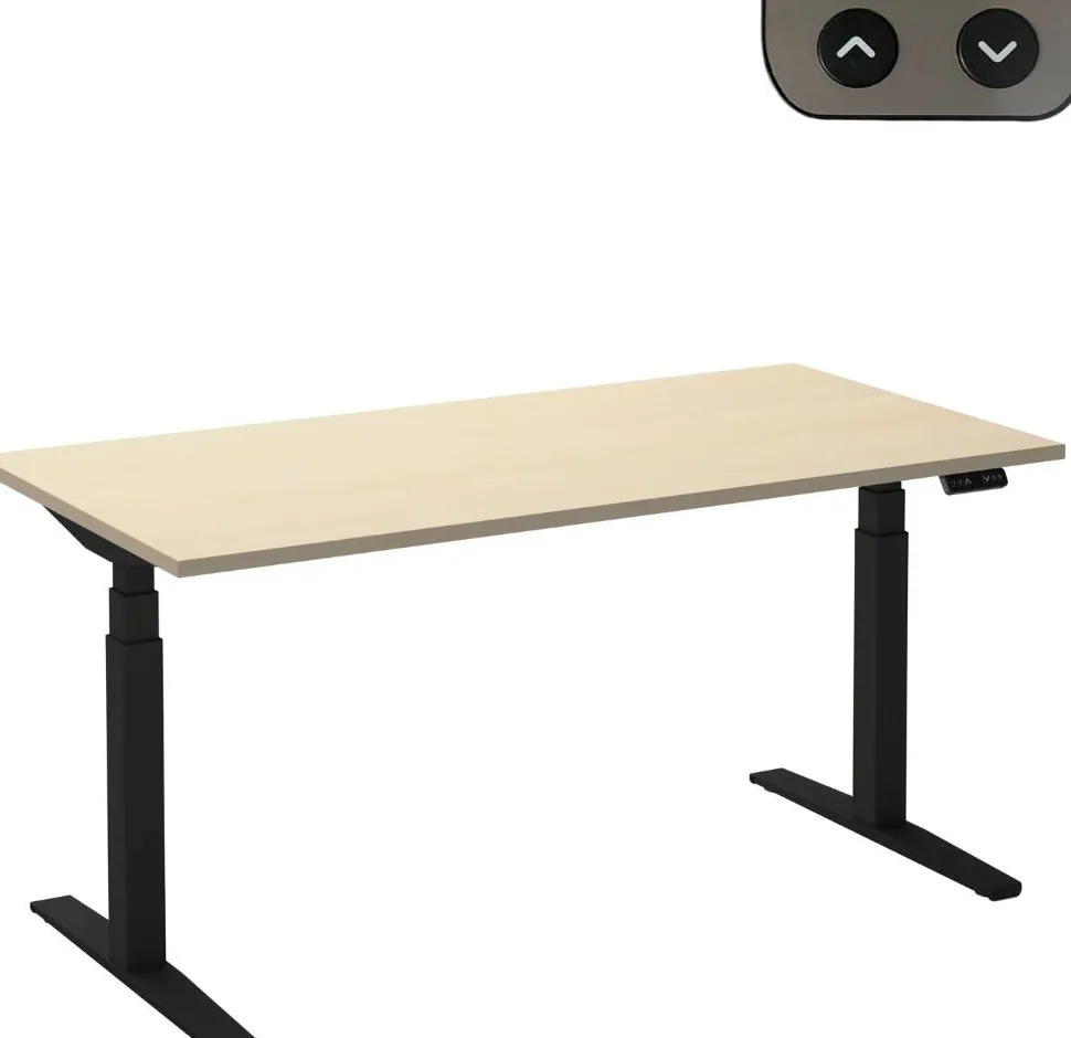 Ceha Adjust 2 Plus Elektrisch hoogteverstelbaar Zit-sta-bureau Rechthoekig Ahorn T-Voet 1,600 (B) x 800 (D) x 1,300 (H) mm Melamine, metaal