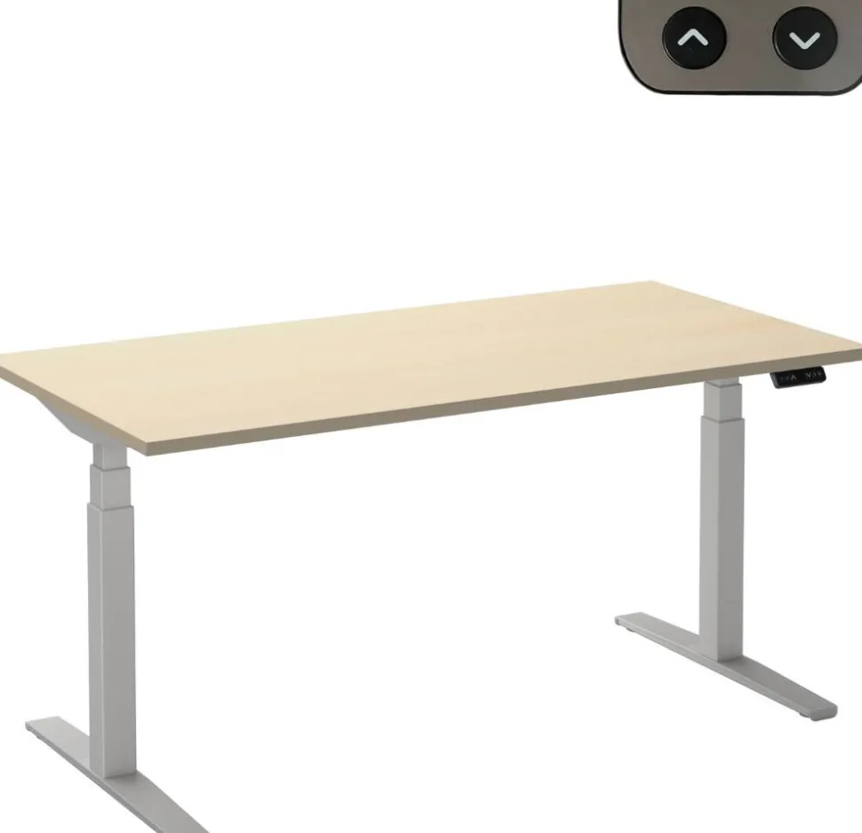 Ceha Adjust 2 Plus Elektrisch hoogteverstelbaar Zit-sta-bureau Rechthoekig Ahorn T-Voet 1,600 (B) x 800 (D) x 1,300 (H) mm Melamine, metaal