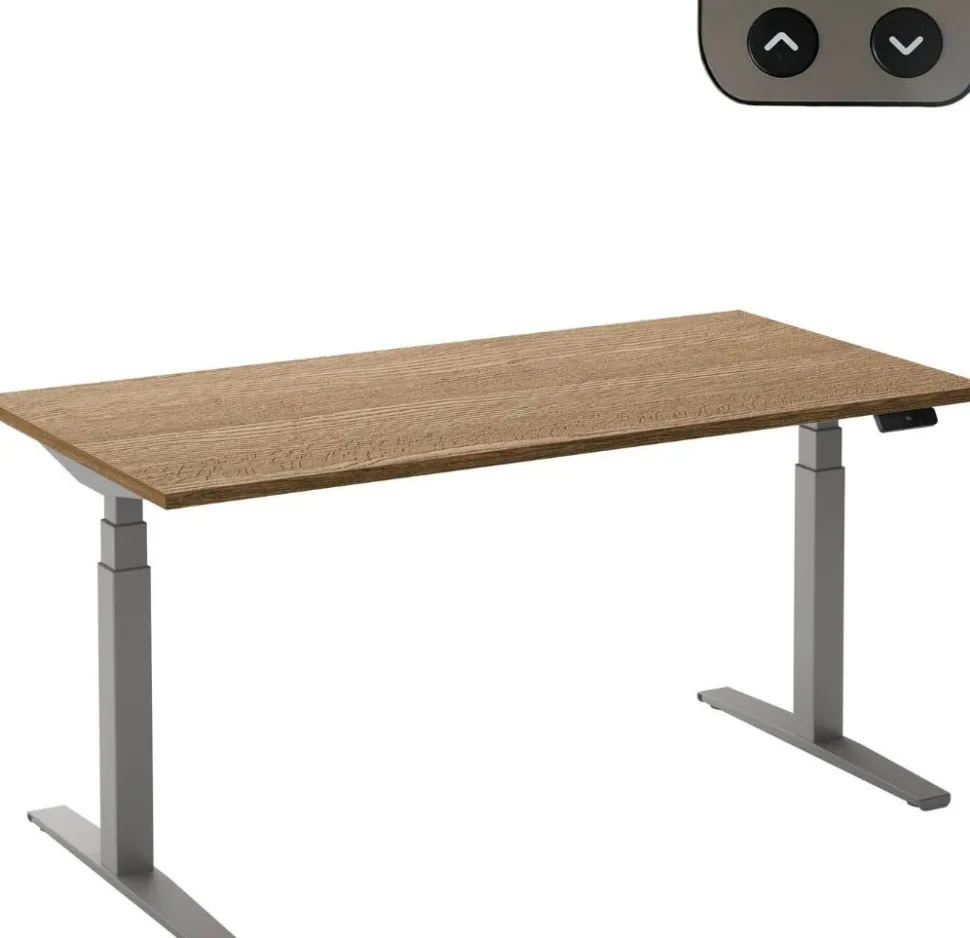 Ceha Adjust 2 Plus Elektrisch hoogteverstelbaar Zit-sta-bureau Rechthoekig Tabak Eiken T-Voet 1,400 (B) x 800 (D) x 1,300 (H) mm Melamine, metaal