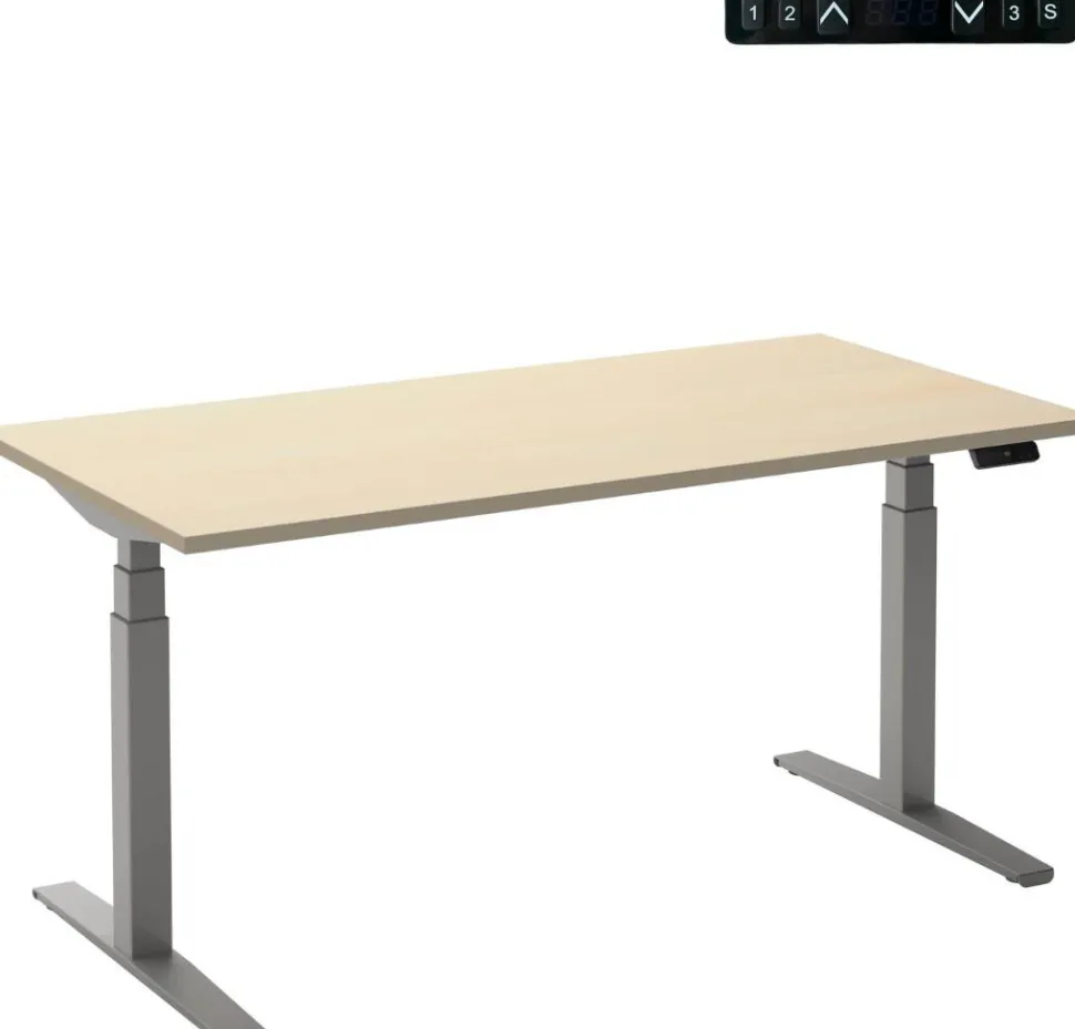 Ceha Adjust 2 Plus Elektrisch hoogteverstelbaar Zit-sta-bureau Rechthoekig Ahorn T-Voet 1,400 (B) x 800 (D) x 1,300 (H) mm Melamine, metaal