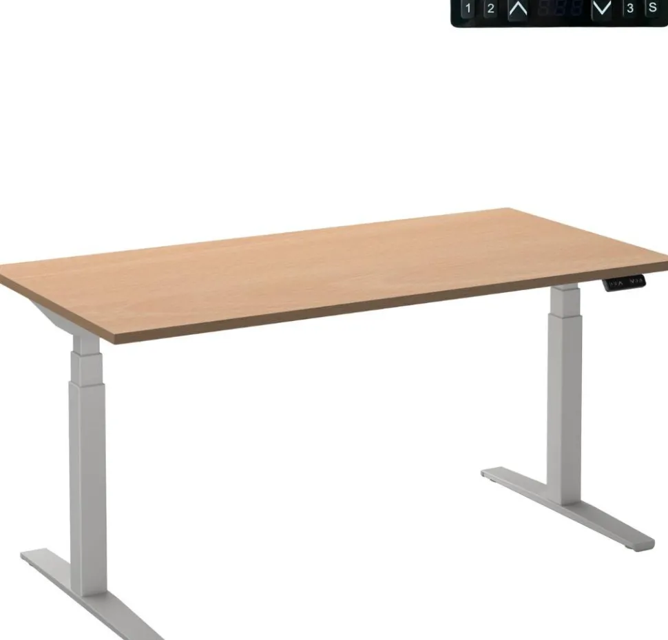 Ceha Adjust 2 Plus Elektrisch hoogteverstelbaar Zit-sta-bureau Rechthoekig Beuken T-Voet 1,200 (B) x 800 (D) x 1,300 (H) mm Melamine, metaal