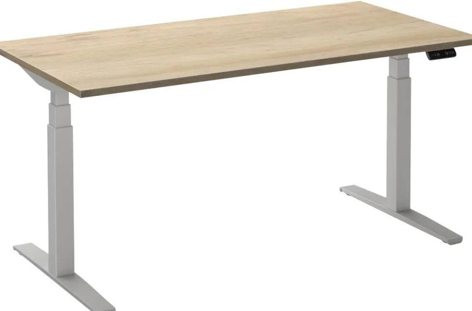 Ceha Adjust 2 Plus Elektrisch hoogteverstelbaar Zit-sta-bureau Rechthoekig Wit Eiken T-Voet 1,200 (B) x 800 (D) x 1,300 (H) mm Melamine, metaal