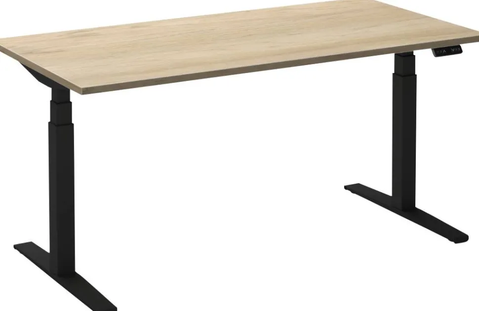 Ceha Adjust 2 Plus Elektrisch hoogteverstelbaar Zit-sta-bureau Rechthoekig Wit Eiken T-Voet 1,800 (B) x 800 (D) x 1,300 (H) mm Melamine, metaal