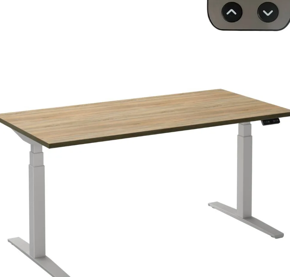Ceha Adjust 2 Plus Elektrisch hoogteverstelbaar Zit-sta-bureau Rechthoekig Eiken T-Voet 1,400 (B) x 800 (D) x 1,300 (H) mm Melamine, metaal