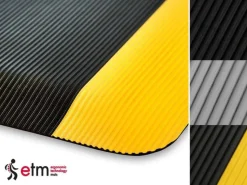etm Heavy Duty Ripp Mat PVC (Polyvinylchloride), Vinyl Geel, zwart 90 x 305 cm