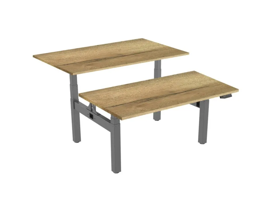 euroseats Dual Bench Zit-sta-bureau Rechthoekig Naturel Eiken H-Frame 1.600 (B) x 800 (D) x 1.305 (H) mm Metaal