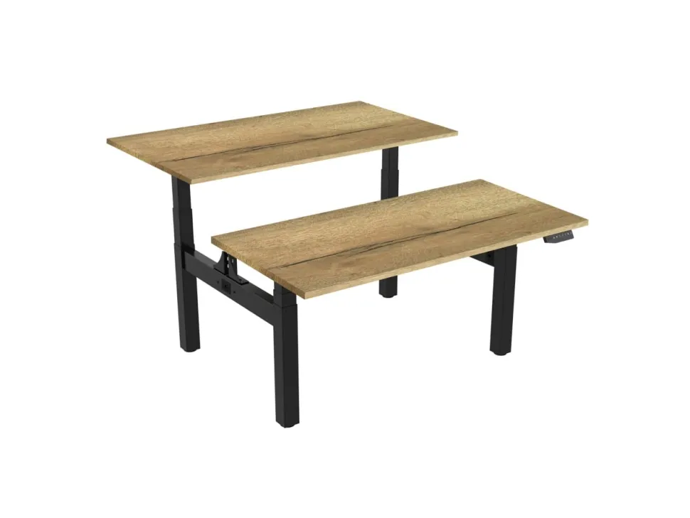 euroseats Dual Bench Zit-sta-bureau Rechthoekig Naturel Eiken H-Frame 1.600 (B) x 800 (D) x 1.305 (H) mm Metaal