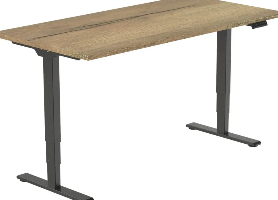 euroseats Economy Zit-sta-bureau Rechthoekig Naturel Eiken T-Voet 1.400 (B) x 800 (D) x 1.275 (H) mm Metaal