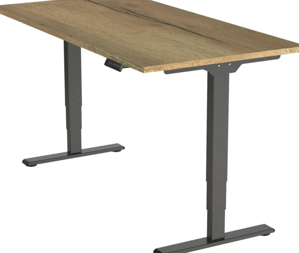 euroseats Economy Zit-sta-bureau Rechthoekig Naturel Eiken T-Voet 1.400 (B) x 800 (D) x 1.275 (H) mm Metaal