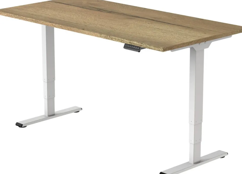 euroseats Economy Zit-sta-bureau Rechthoekig Naturel Eiken T-Voet 1.600 (B) x 800 (D) x 1.275 (H) mm Metaal