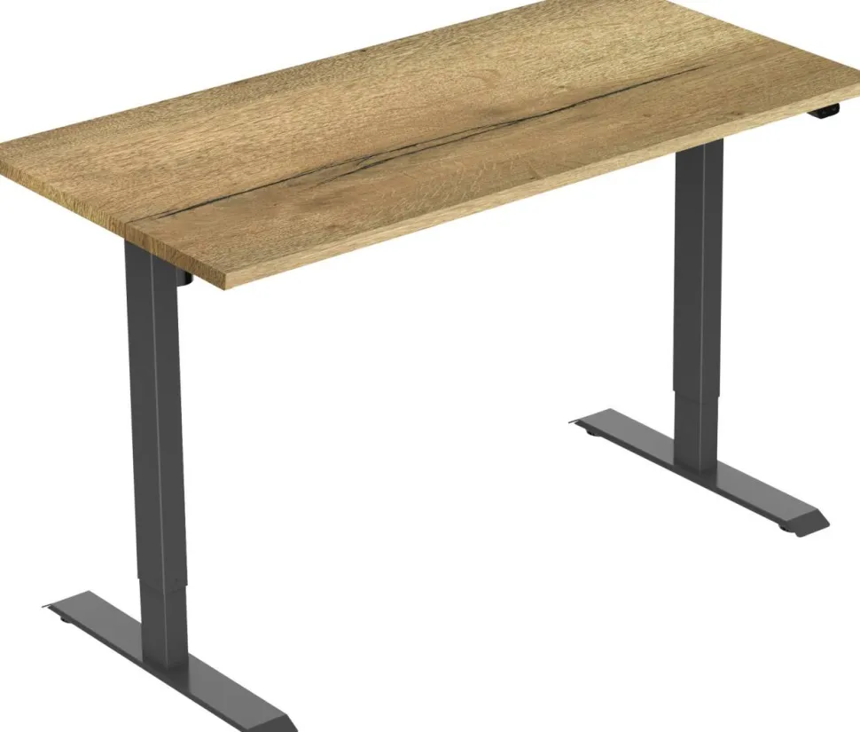 euroseats 1-Motor Zit-sta-bureau Rechthoekig Naturel Eiken T-Voet 1.200 (B) x 800 (D) x 1.235 (H) mm Metaal
