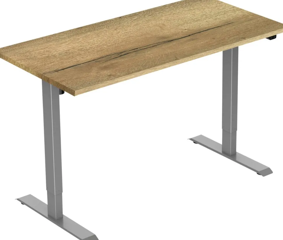 euroseats 1-Motor Zit-sta-bureau Rechthoekig Naturel Eiken T-Voet 1.200 (B) x 800 (D) x 1.235 (H) mm Metaal