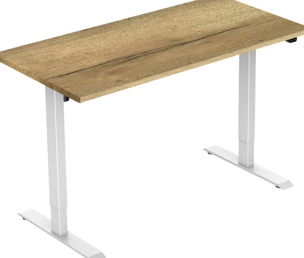 euroseats 1-Motor Zit-sta-bureau Rechthoekig Naturel Eiken T-Voet 1.400 (B) x 800 (D) x 1.235 (H) mm Metaal