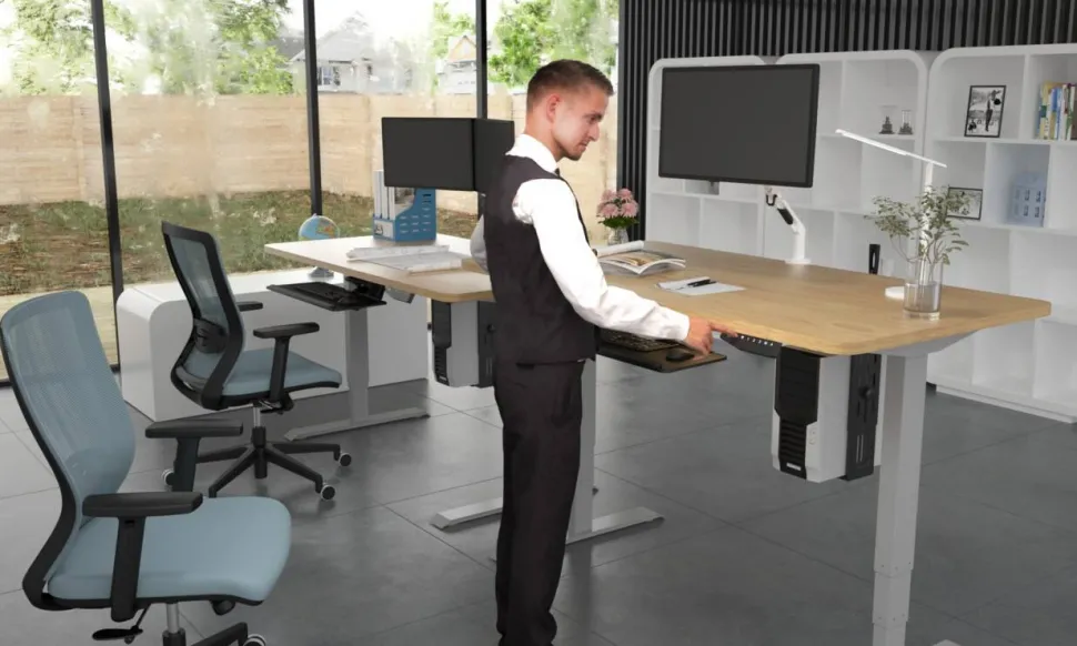 euroseats Zit-sta-bureau Rechthoekig Robson Eiken T-Voet 1.800 (B) x 800 (D) x 1.275 (H) mm Metaal