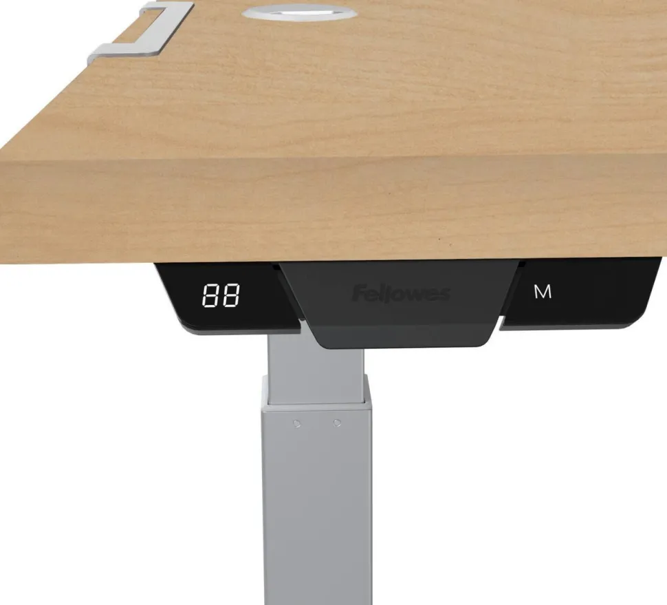 Fellowes Levado Elektrisch Hoogteverstelbaar Zit-sta-bureau Rechthoekig Ahorn T-Voet 1.829 (B) x 698 (D) x 1.257 (H) mm Gemelamineerde spaanplaat, PVC (Polyvinylchloride), Staal