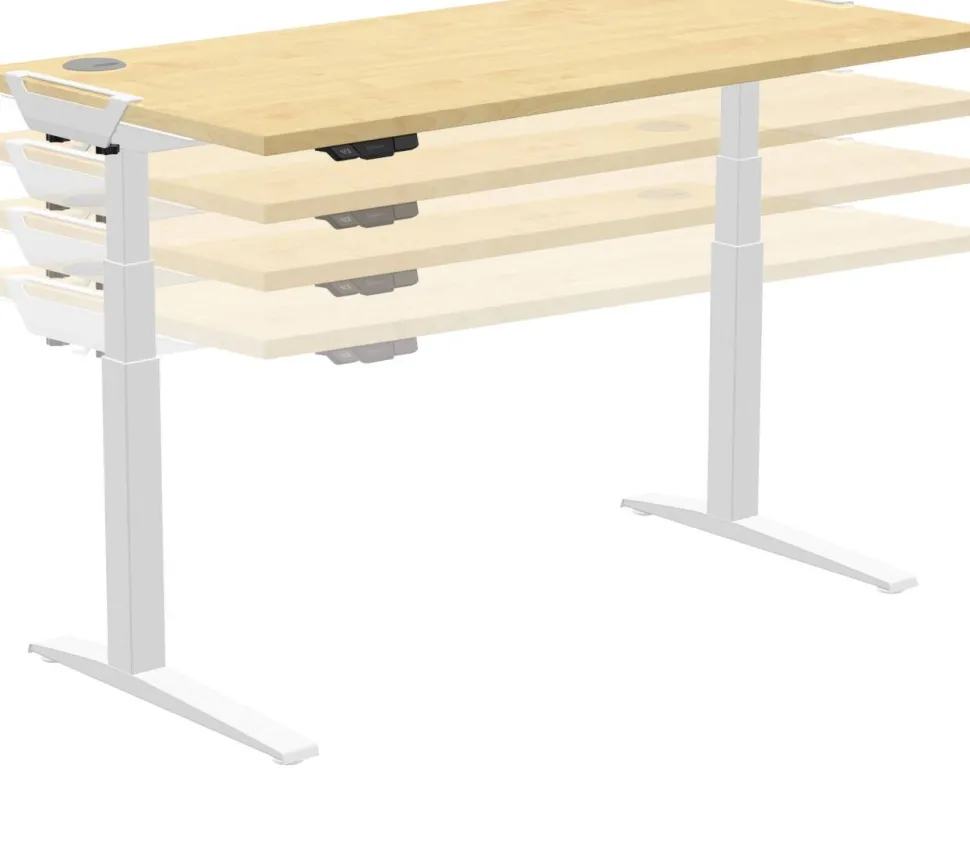 Fellowes Levado Elektrisch Hoogteverstelbaar Zit-sta-bureau Rechthoekig Ahorn T-Voet 1.829 (B) x 698 (D) x 1.257 (H) mm MDF (Medium-density fibreboard), PVC (Polyvinylchloride), Staal