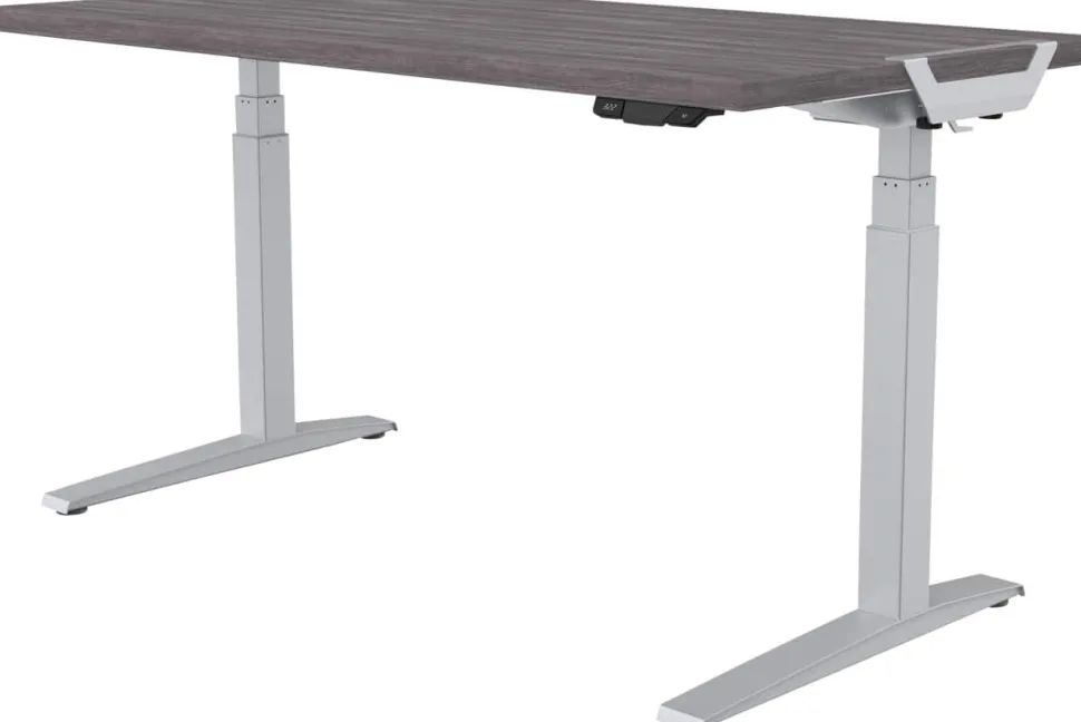 Fellowes Levado Elektrisch Hoogteverstelbaar Zit-sta-bureau Rechthoekig Eiken T-Voet 1.829 (B) x 698 (D) x 1.257 (H) mm Gemelamineerde spaanplaat, PVC (Polyvinylchloride), Staal