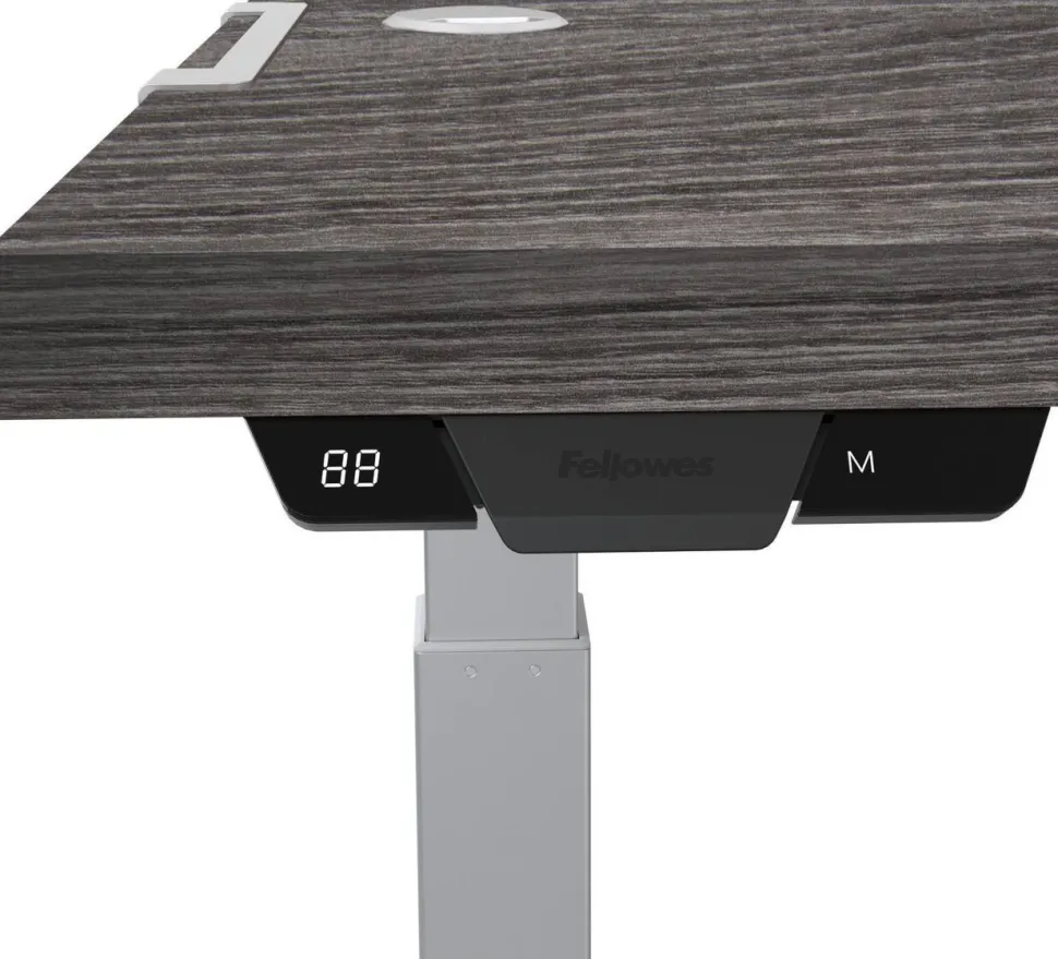 Fellowes Levado Elektrisch Hoogteverstelbaar Zit-sta-bureau Rechthoekig Eiken T-Voet 1.829 (B) x 698 (D) x 1.257 (H) mm Gemelamineerde spaanplaat, PVC (Polyvinylchloride), Staal