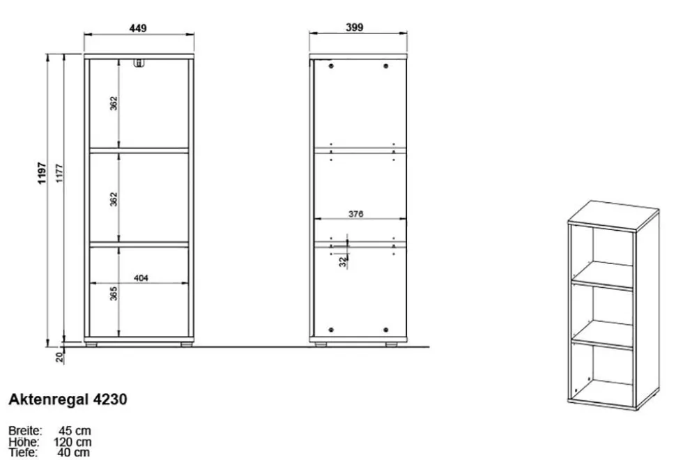 Germania boekenkast 4230-547 grafiet 450 mm (B) X 400 mm (D) X 1200 mm (H)