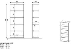 Germania boekenkast 4235-547 grafiet 800 mm (B) X 400 mm (D) X 1970 mm (H)