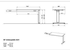 Germania bureau-uitbreiding 4241-583 lichtgrijs, zwart 1130 mm (B) X 600 mm (D) X 870 mm (H)