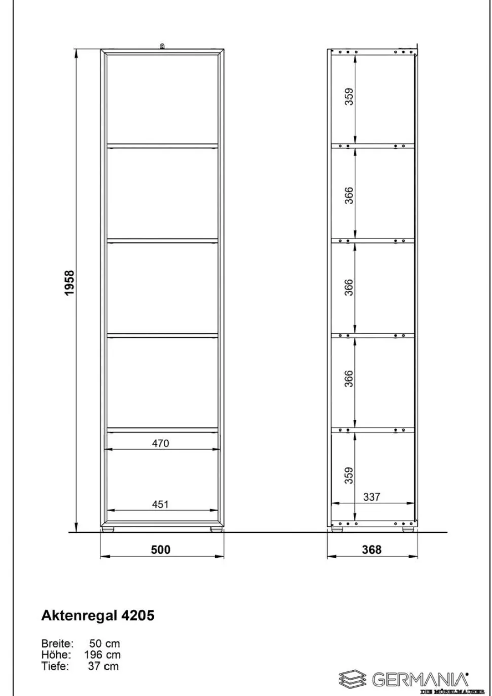 GERMANIA Gemelamineerde spaanplaat Boekenkast 4 Planken 500 x 370 x 1.960 mm Wit